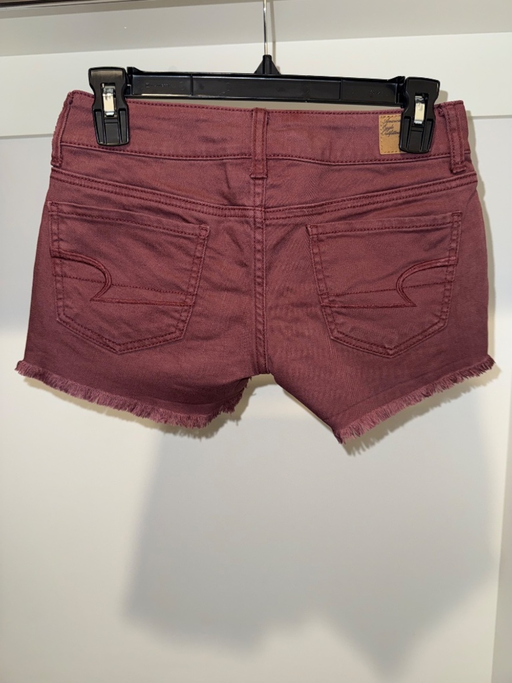 Vintage American Eagle Maroon Stretch Denim Cutoff Shorts Size 00